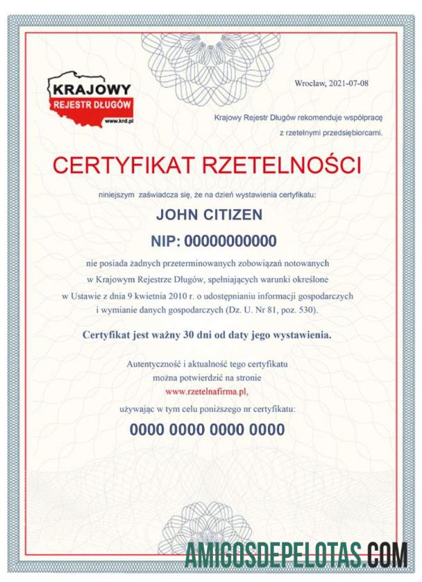 Certificado Empresarial POLÔNIA baixar para verificação